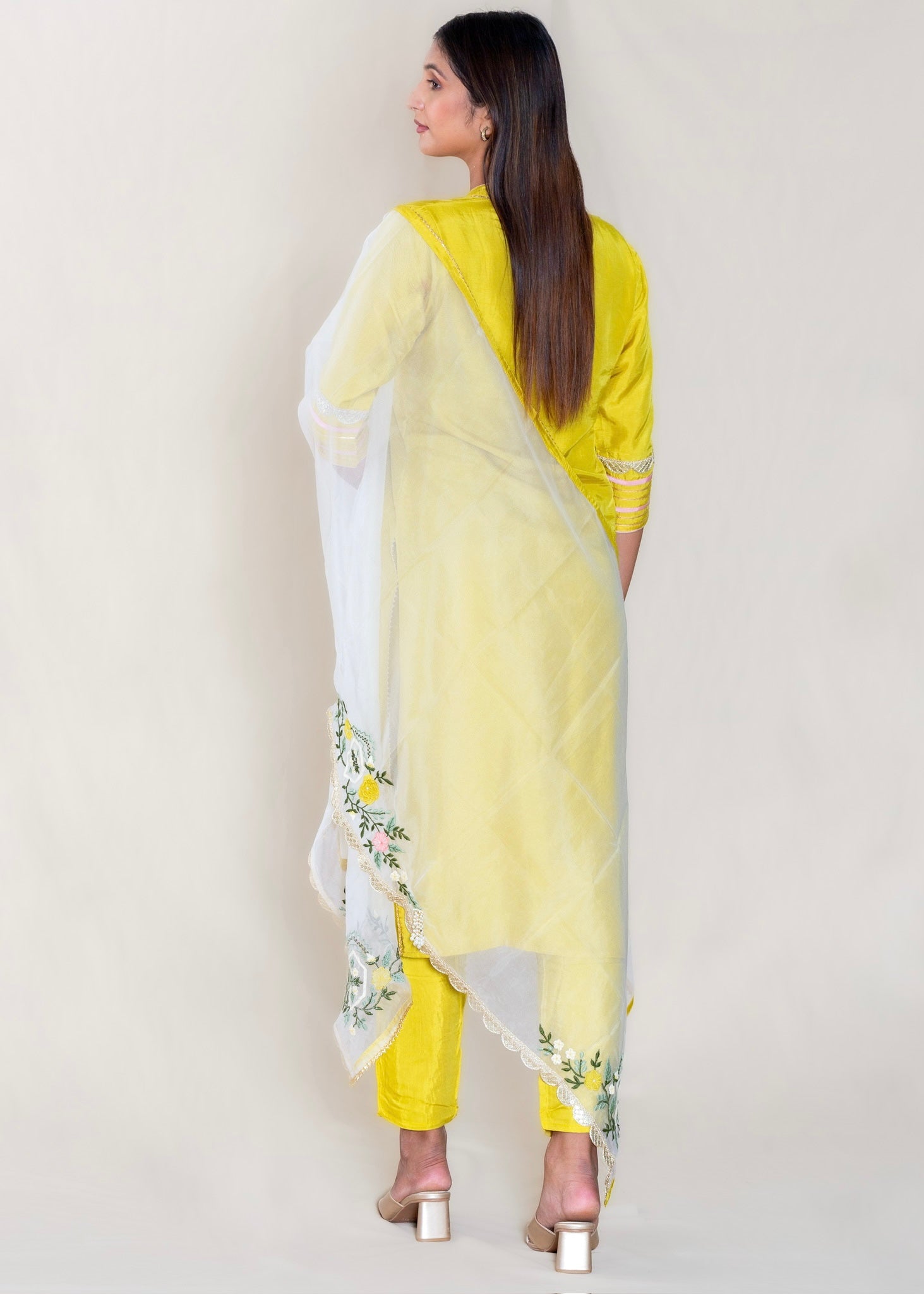 Yellow Chanderi Cotton Kurta with Pant and Dupatta