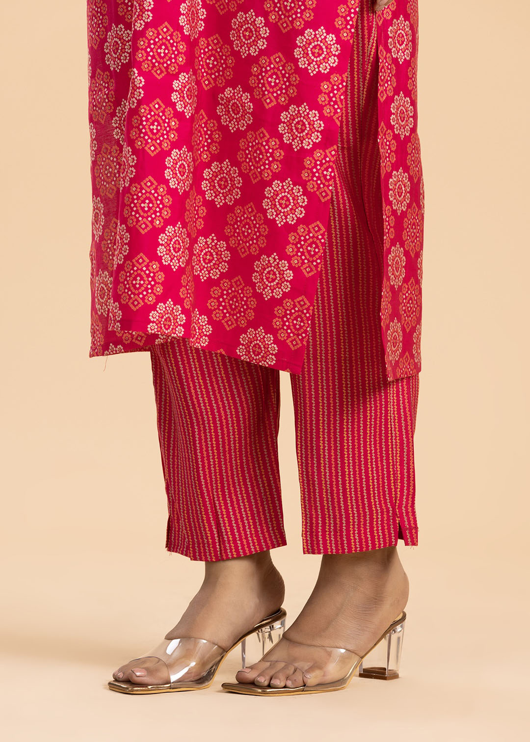 Pink Printed Pant Suit in Muslin Cotton