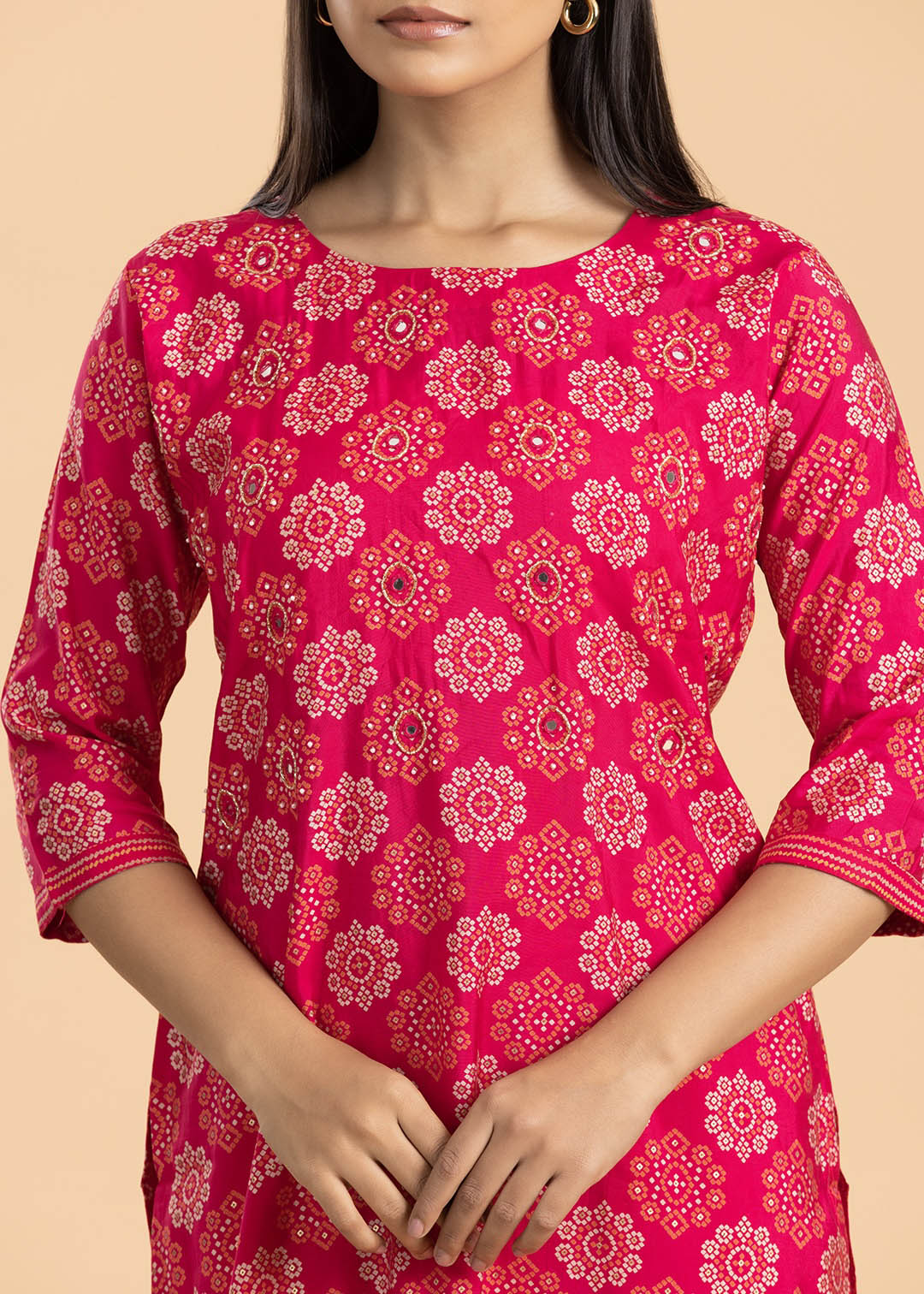 Pink Printed Pant Suit in Muslin Cotton