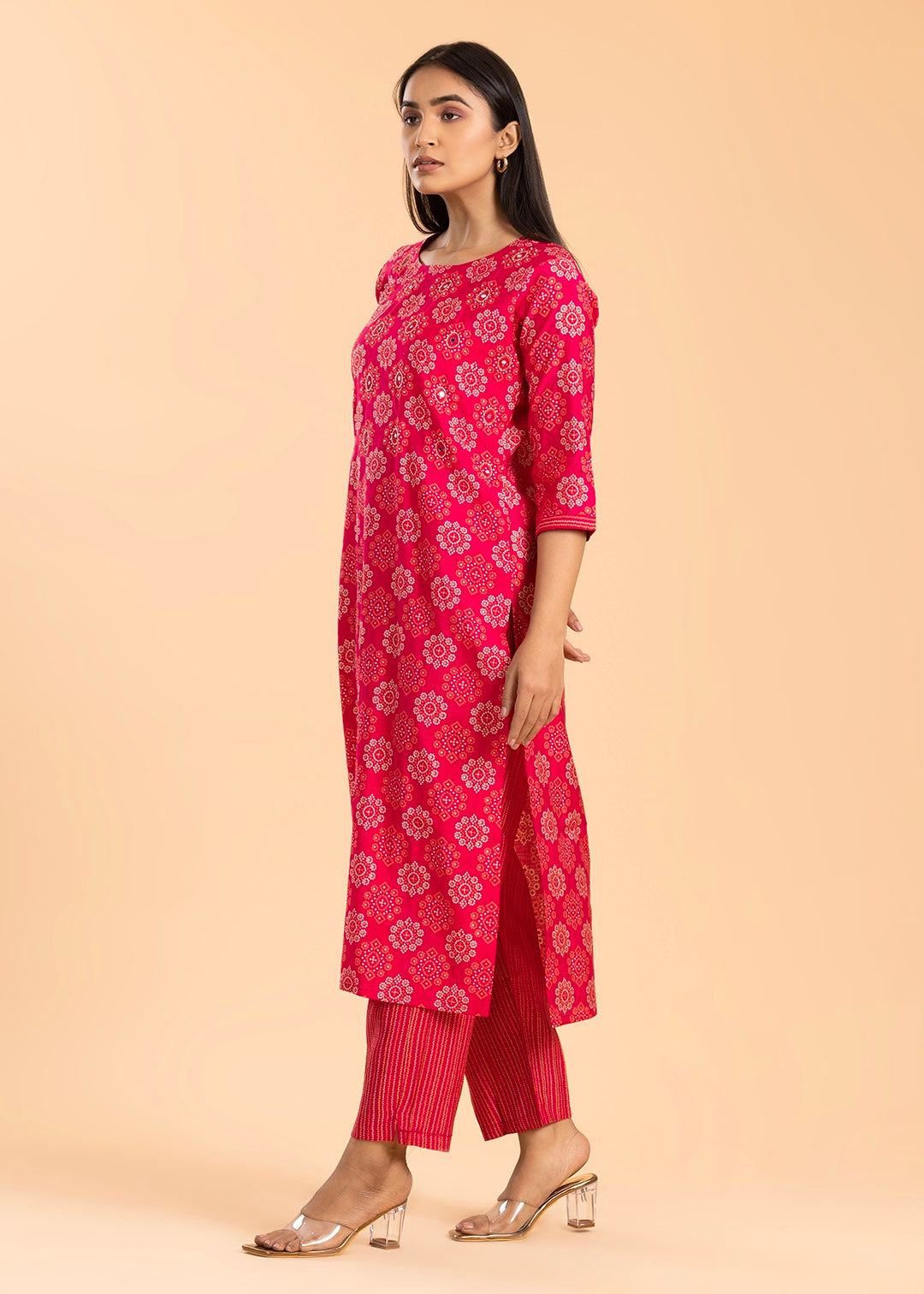 Pink Printed Pant Suit in Muslin Cotton