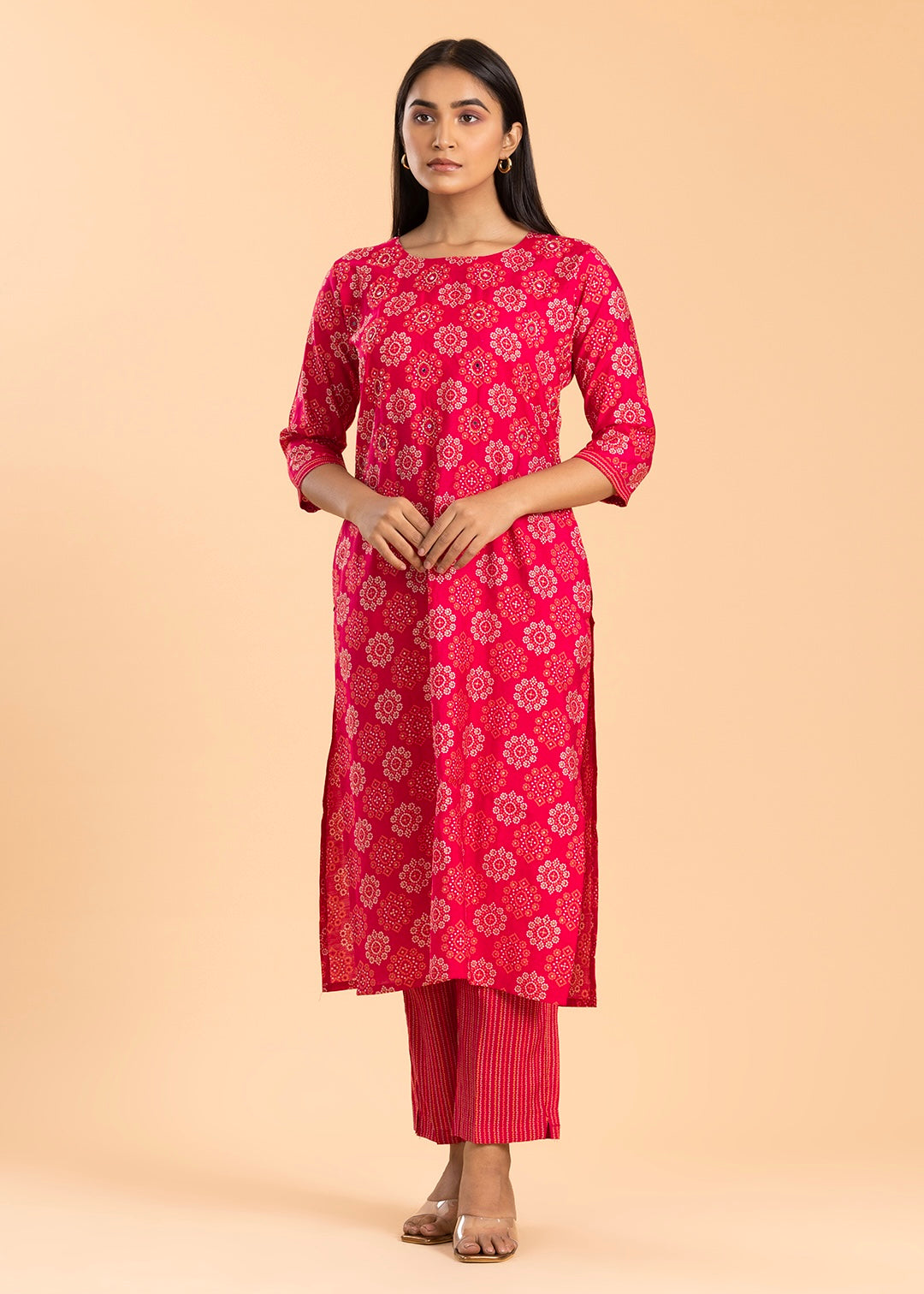 Pink Printed Pant Suit in Muslin Cotton