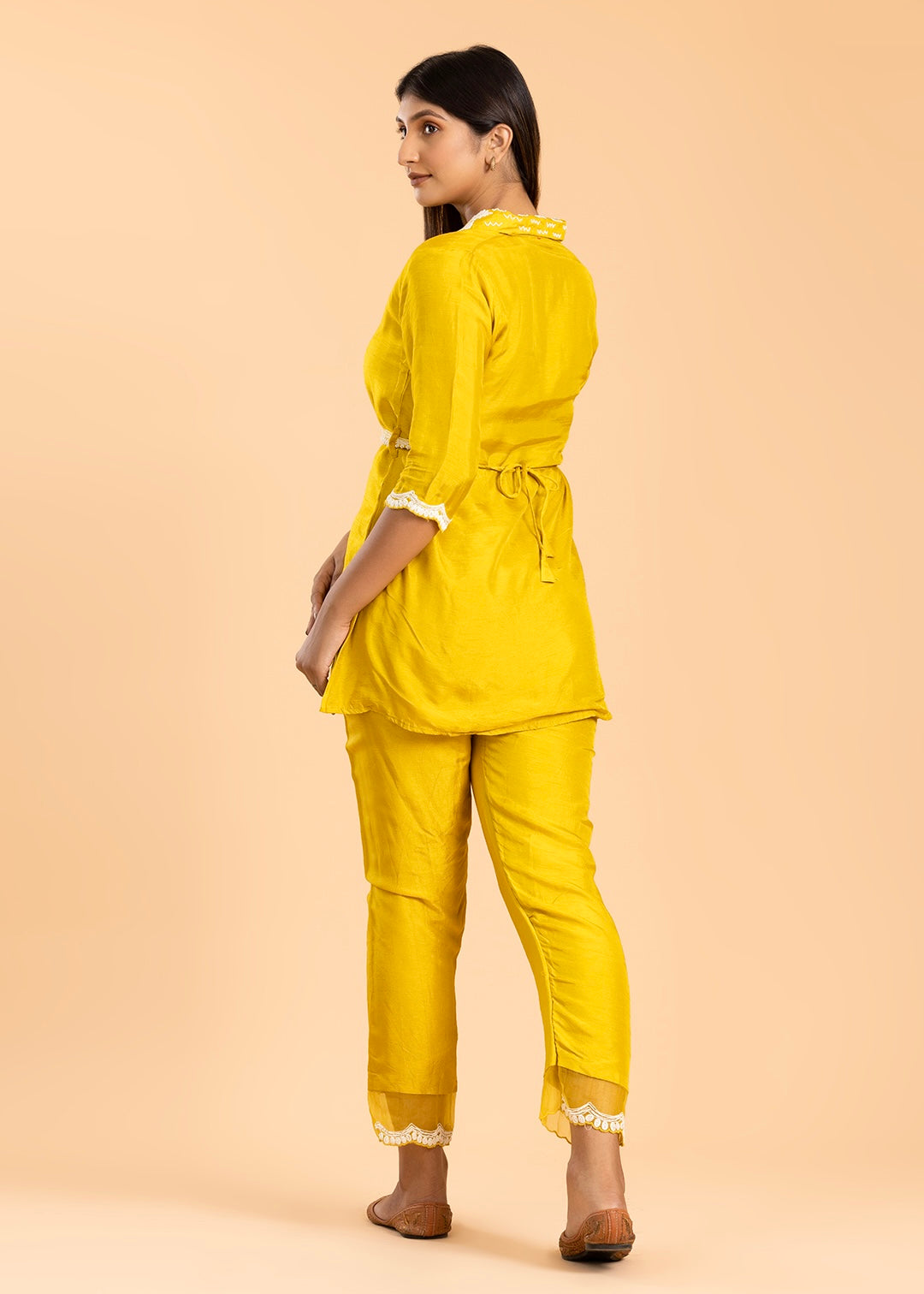 Yellow Solid Co-ord Set with Belt