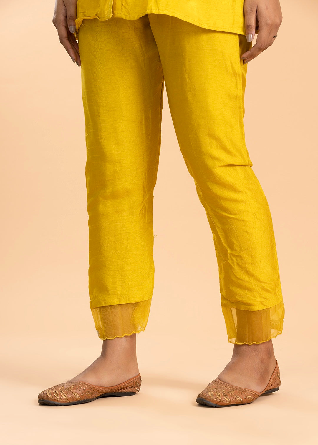 Yellow Solid Co-ord Set with Belt