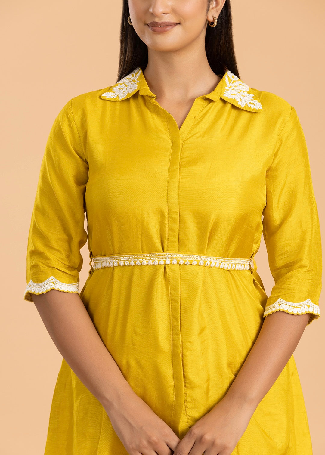 Yellow Solid Co-ord Set with Belt