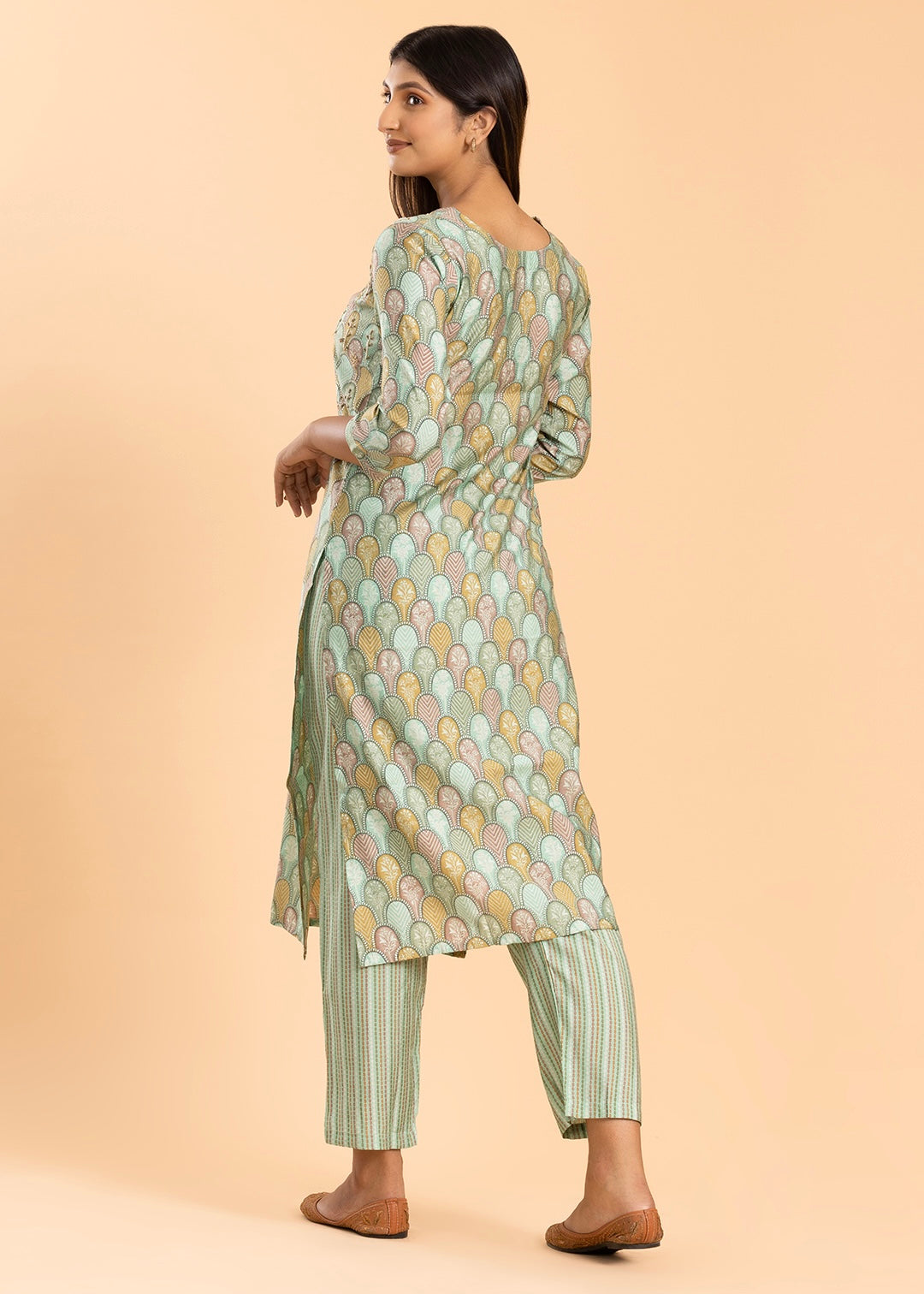 Sea Green Printed Pant Suit in Muslin Cotton