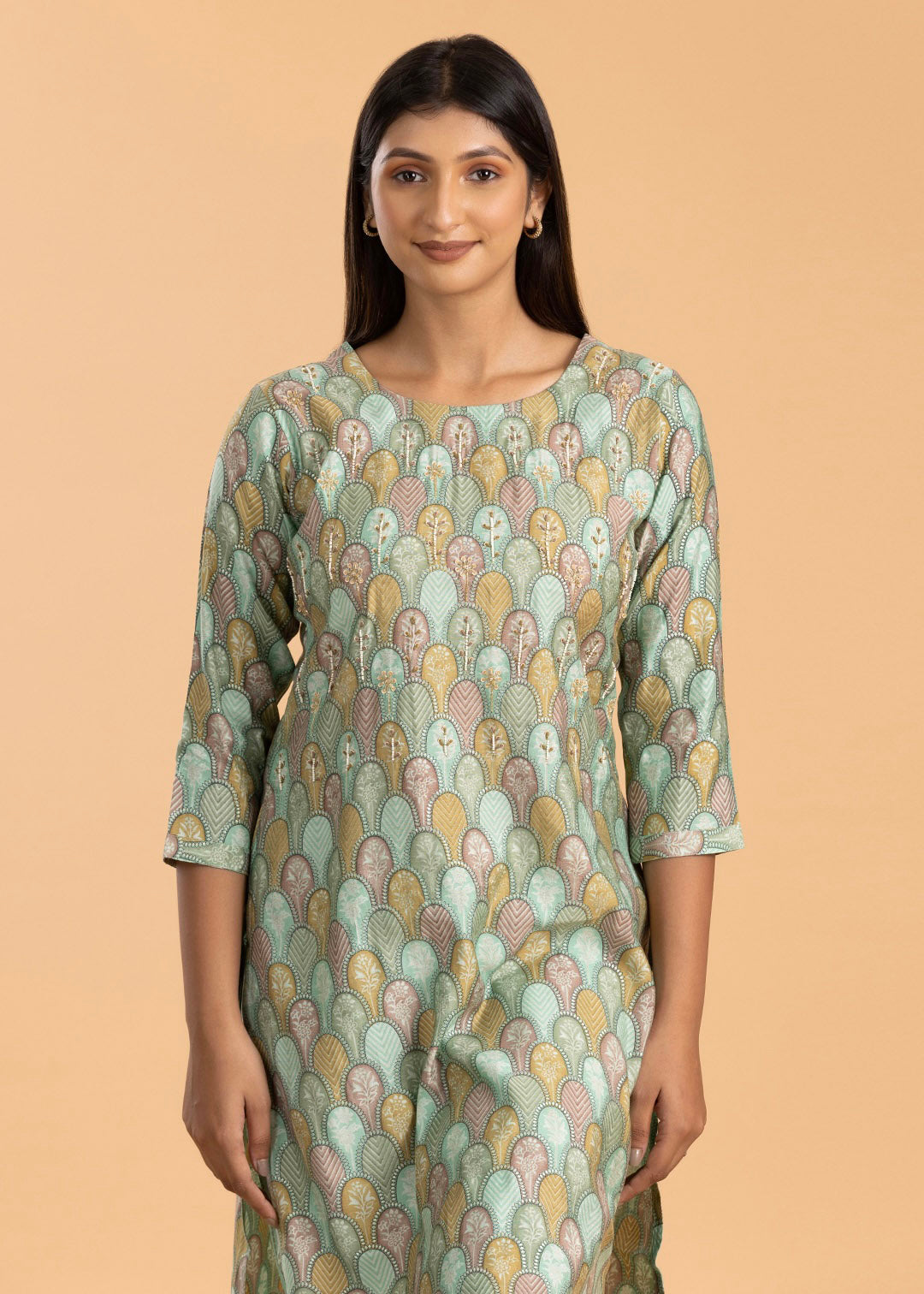 Sea Green Printed Pant Suit in Muslin Cotton