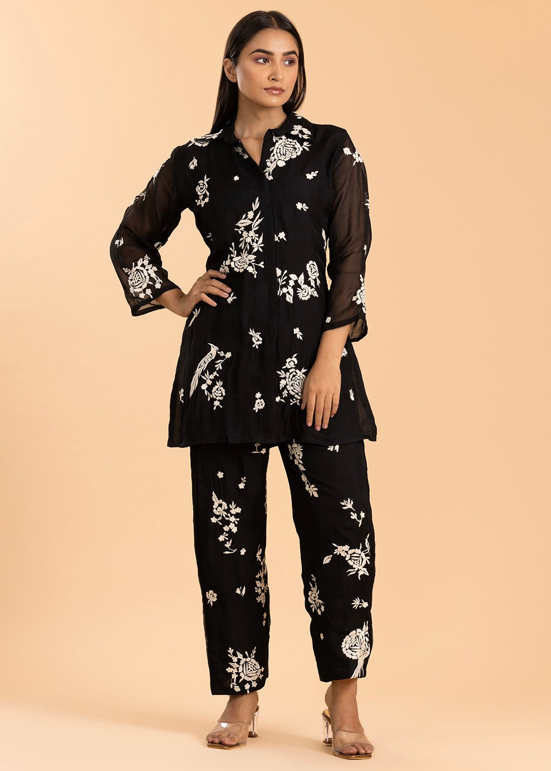 Black Floral Threadwork Co-ord set