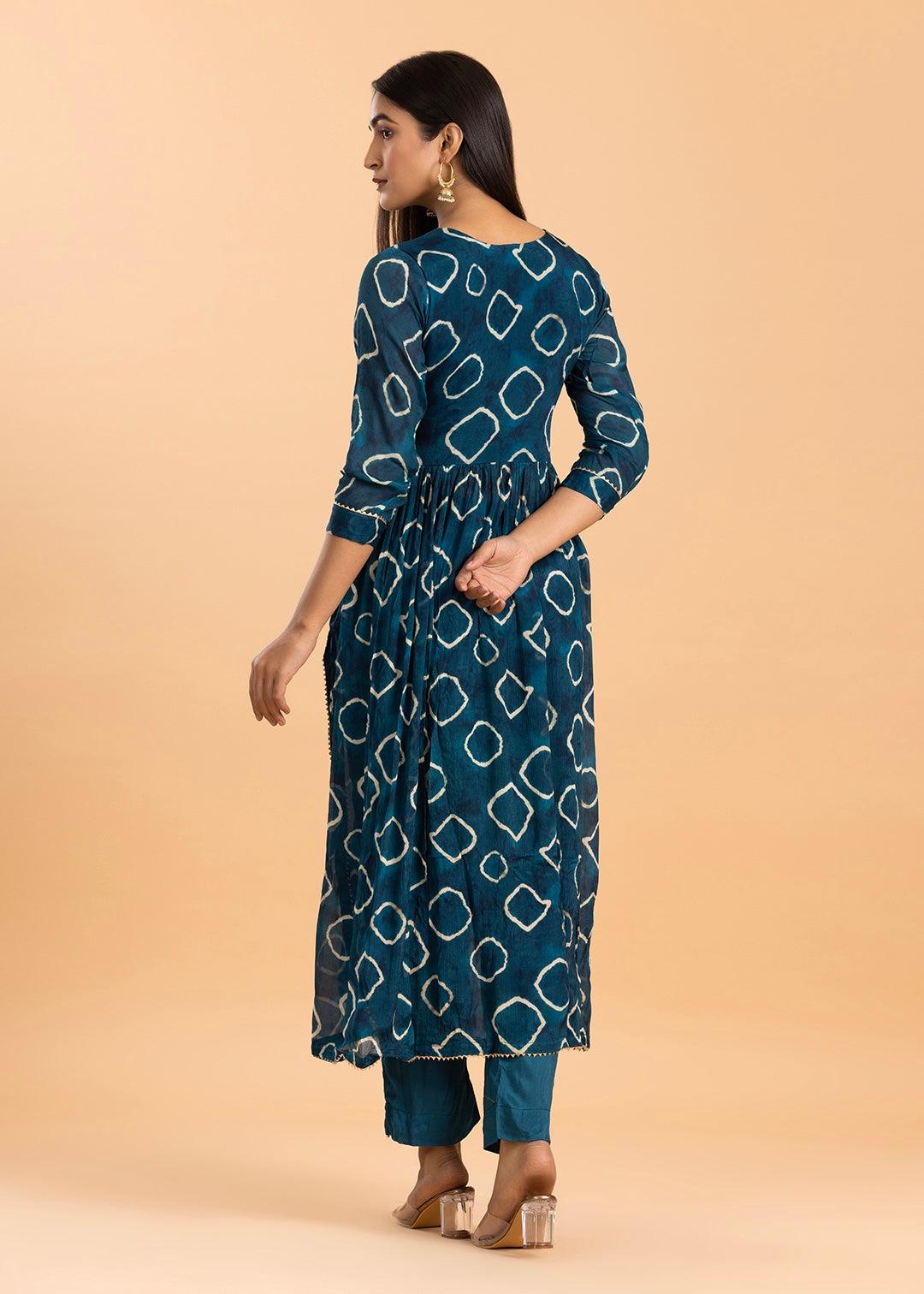 Blue Embroidered Chinon Kurta Set