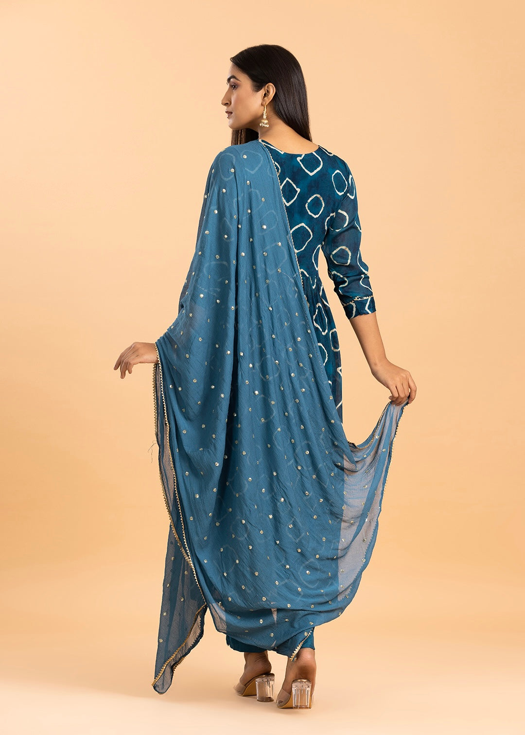 Blue Embroidered Chinon Kurta Set