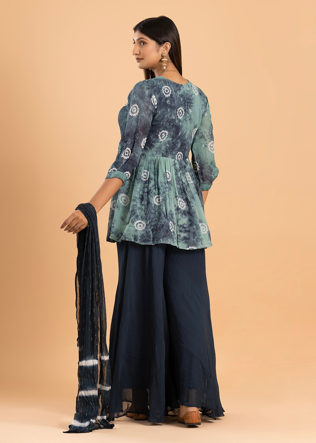 Navy Blue Readymade Sharara Set in Georgette