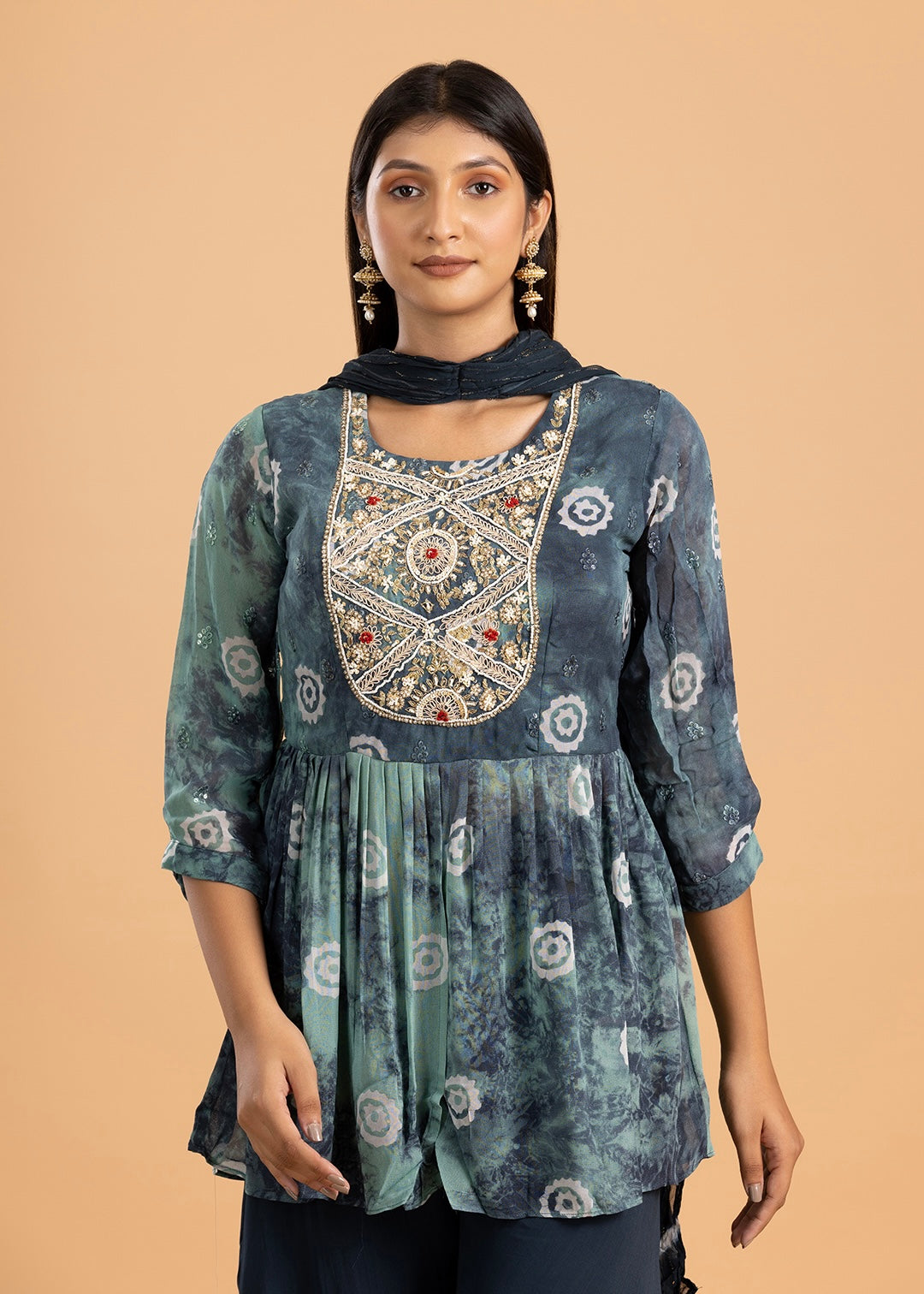 Navy Blue Readymade Sharara Set in Georgette