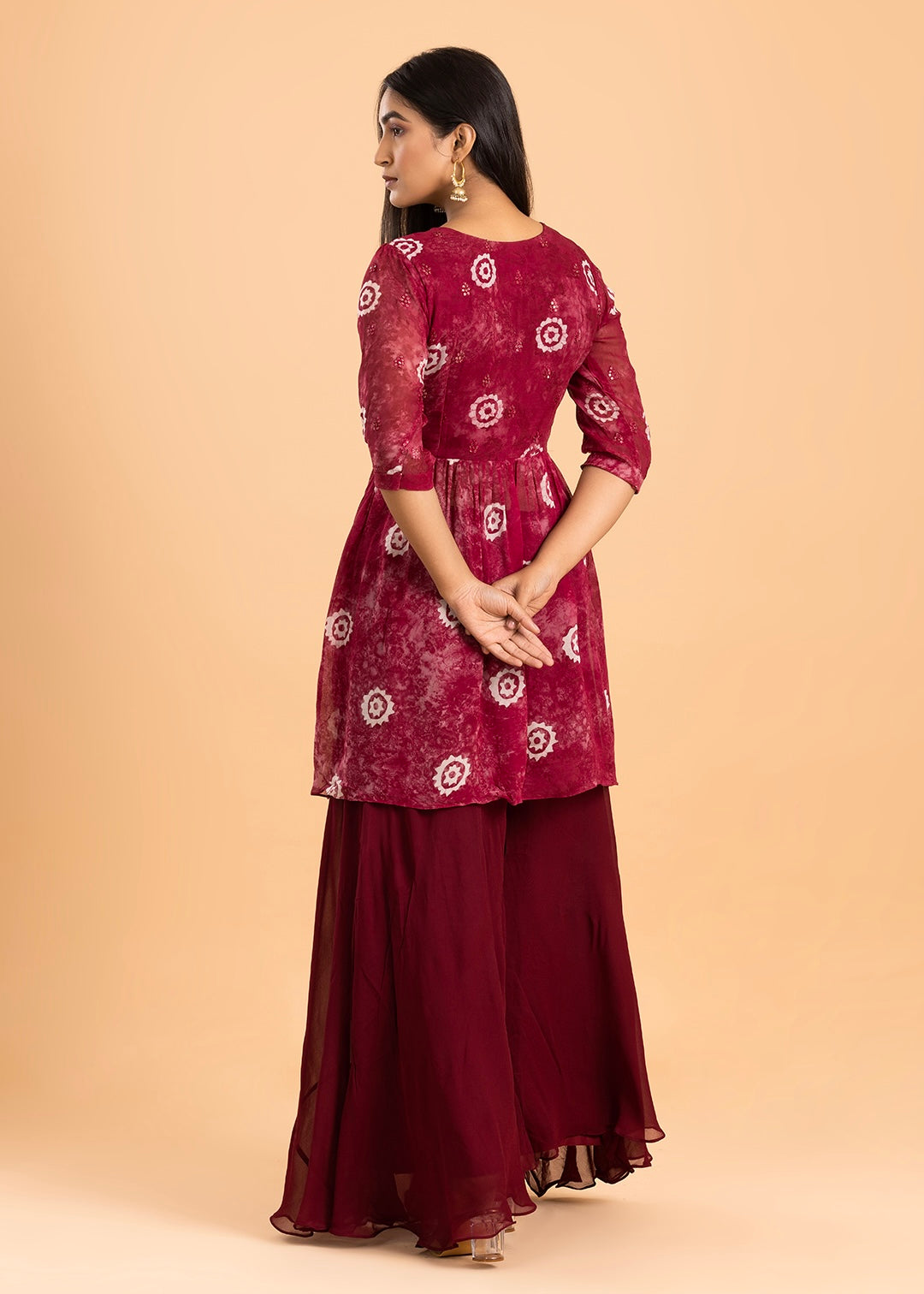 Maroon Readymade Sharara Set in Georgette