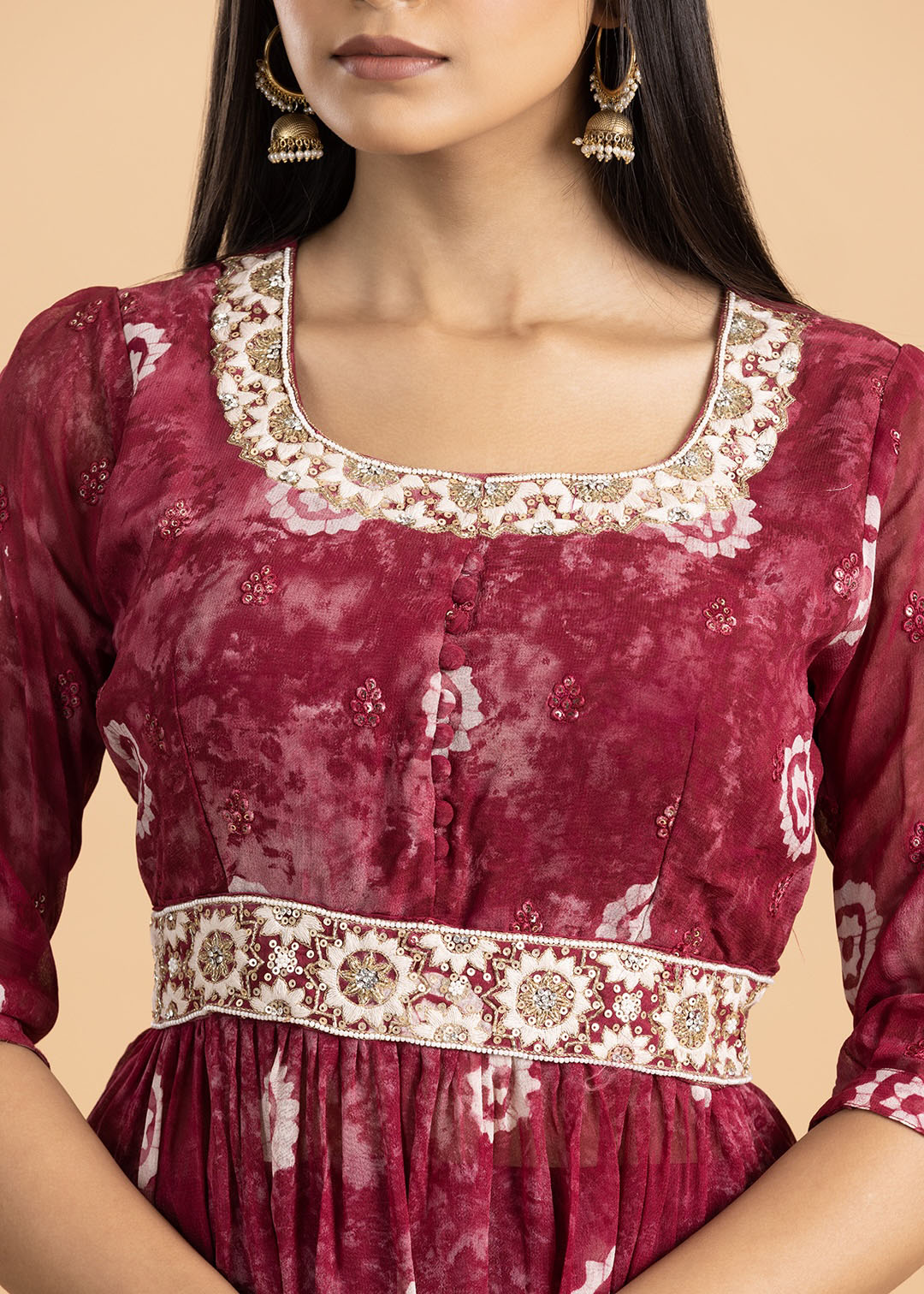 Maroon Readymade Sharara Set in Georgette