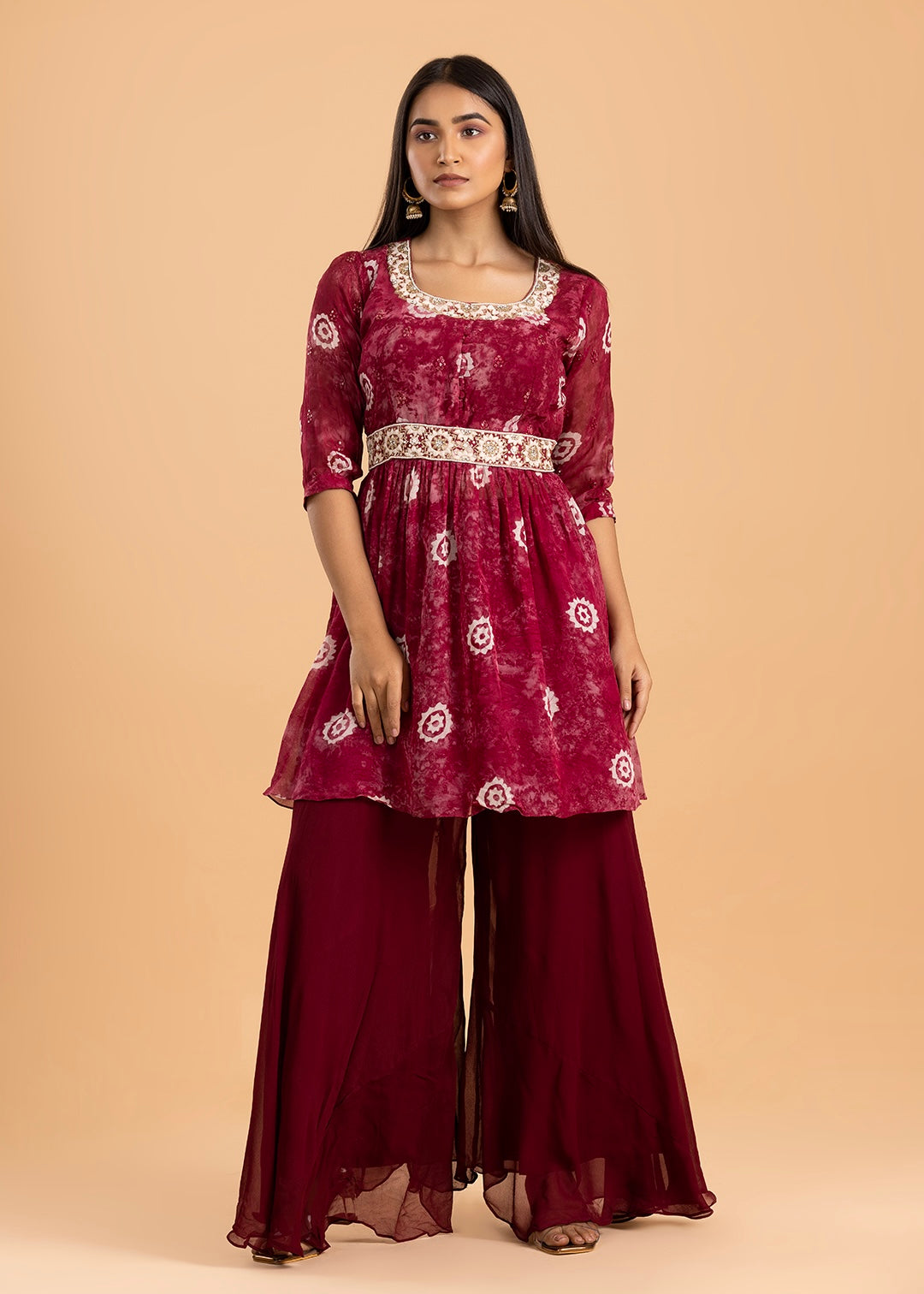 Maroon Readymade Sharara Set in Georgette