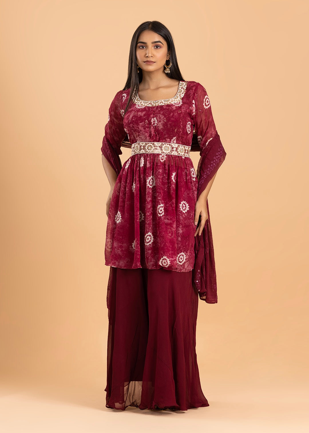 Maroon Readymade Sharara Set in Georgette