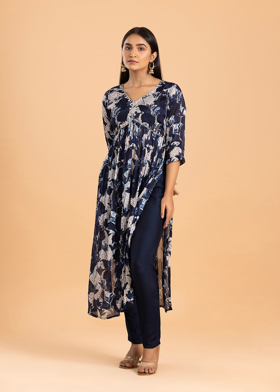 Navy Blue Printed Chinon Kurta with Pant and Dupatta