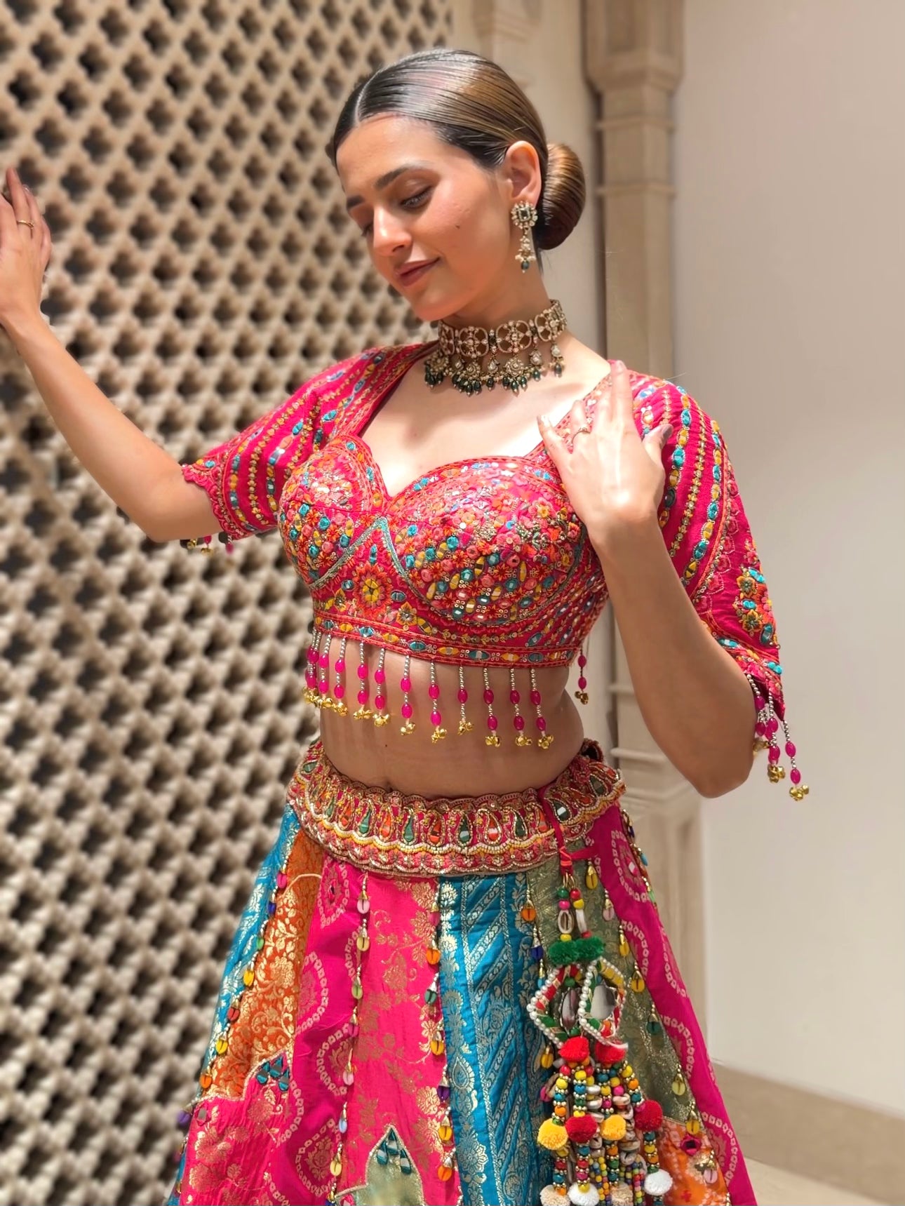 Multicolor Banarasi Patchwork Lehenga with Mirror & Gota Patti Work | Pre-Order