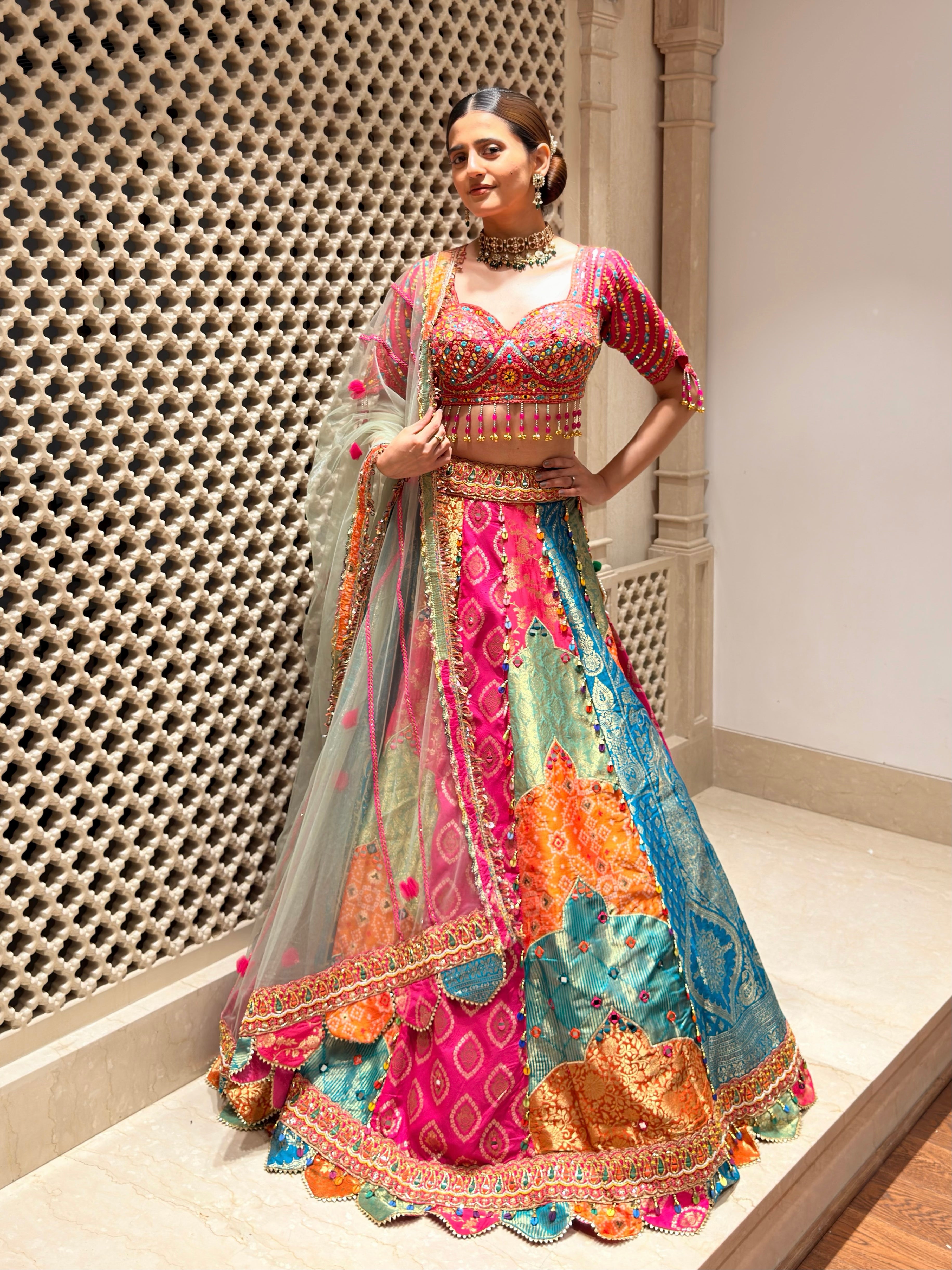 Multicolor Banarasi Patchwork Lehenga with Mirror & Gota Patti Work | Pre-Order