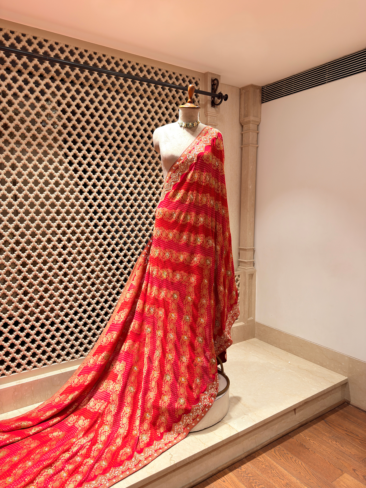 Regal Crimson Red Saree in Khaddi Georgette Fabric with Gota Patti & Cutdana Work