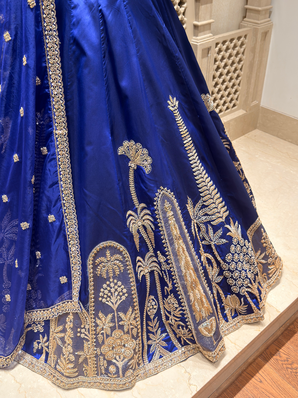 Royal Blue Silk Lehenga with Tissue Patchwork & Cutdana Embroidery